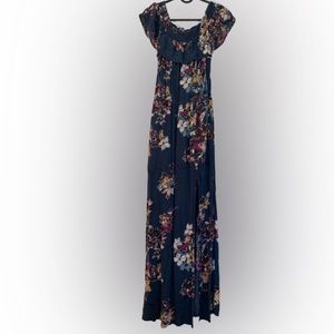 Teal blue floral printed dress.